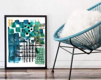 Teal Abstract Art Print-Watercolor Painting-Contemporary Art-Large Wall Art