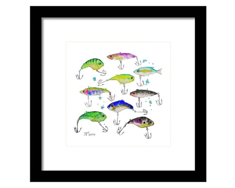 Fishing Lures Art Print of Watercolor Painting Wall Art-Illustration Print-Fishing Tackle-Coastal Decor-Gift for Him image 4