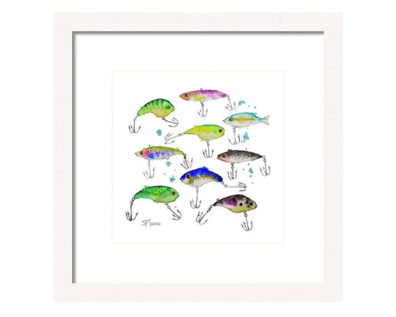 Fishing Lures Art Print of Watercolor Painting Wall Art