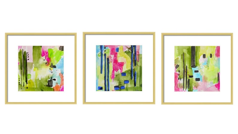 Abstract Art Prints-Set of 3 Prints-Watercolor Painting-Coastal Decor-Wall Art image 3