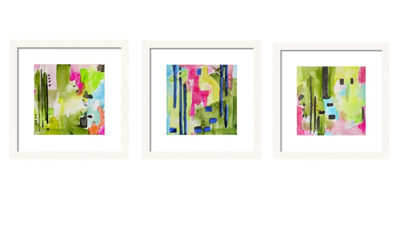 Abstract Art Prints-Set of 3 Prints-Watercolor Painting-Coastal Decor-Wall Art image 2