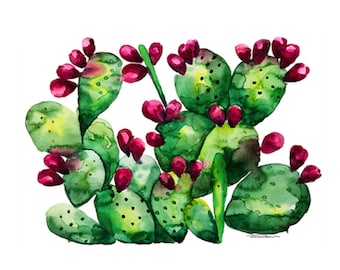 Cactus Watercolor Painting Art Print Wall Art Succulent Home Decor Wall Decor Botanical Print Prickly Pear Cactus