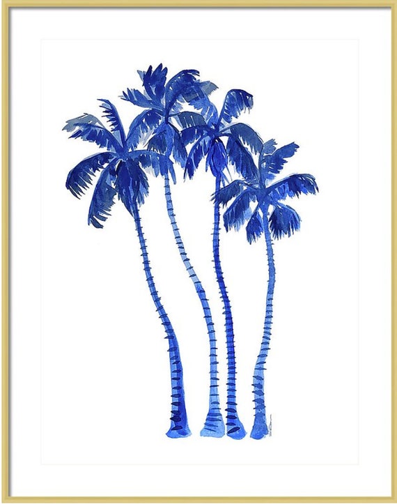 Palm Trees Watercolor Art Print-Wall Art-Blue-California Palms | Etsy