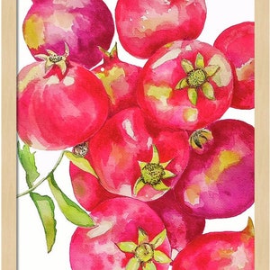 Red Pomegranates Art Print of Watercolor-Wall Art-Kitchen Decor-Fruit-Tropical image 4
