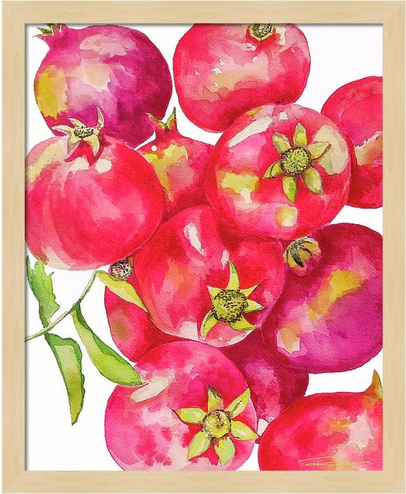 Red Pomegranates Art Print of Watercolor-Wall Art-Kitchen Decor-Fruit-Tropical image 4