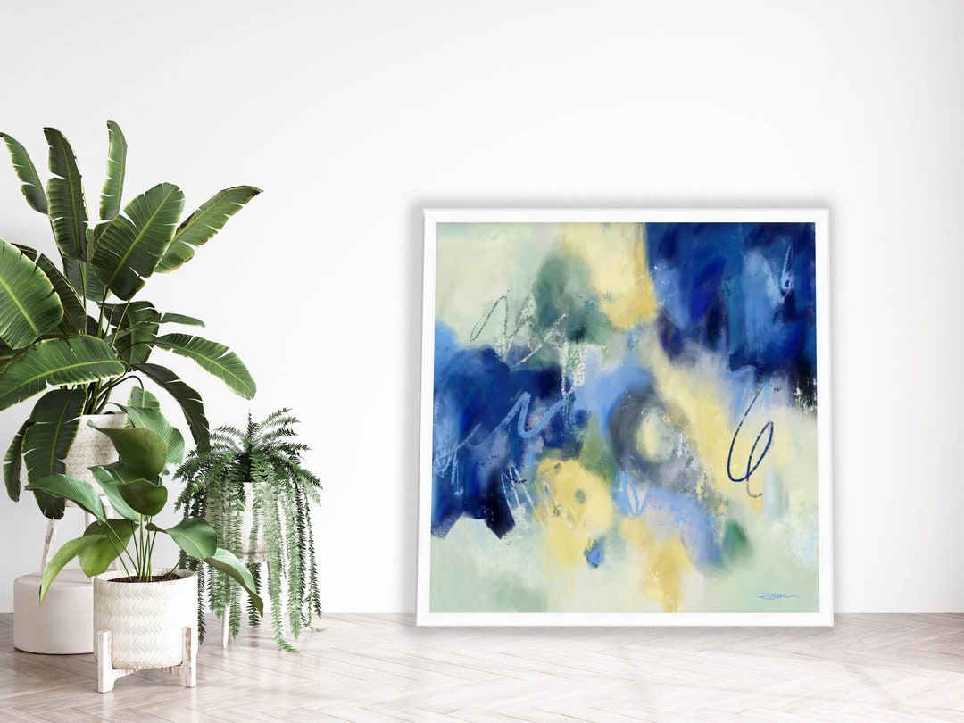Blue and Yellow Abstract Art Print-large Wall Art-modern Abstract-denim ...