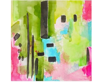 Green and Pink Abstract Art Print of Watercolor Painting--Wall Art-Modern-Contemporary