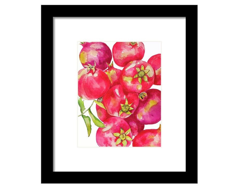 Red Pomegranates Art Print of Watercolor-Wall Art-Kitchen Decor-Fruit-Tropical image 7