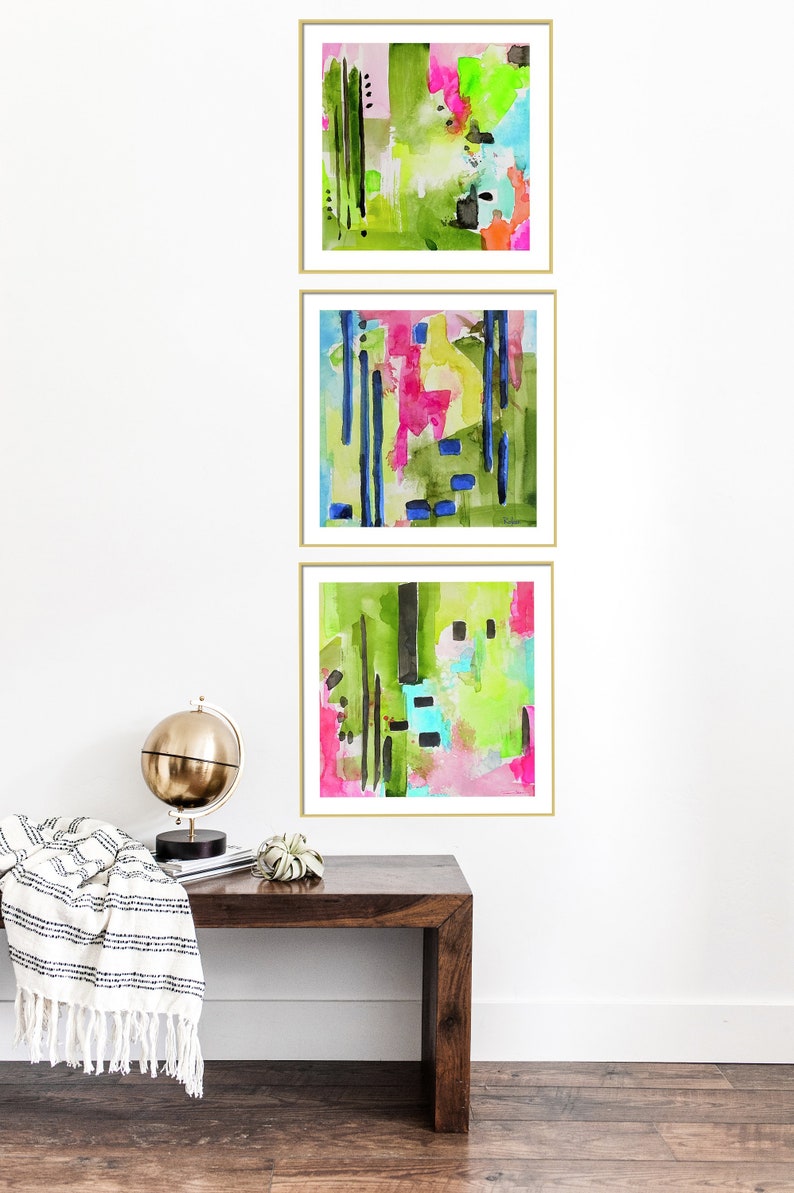 Abstract Art Prints-Set of 3 Prints-Watercolor Painting-Coastal Decor-Wall Art image 1