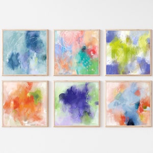 Abstract Art Prints Gallery Wall-Set of 6 Prints-Home Office-Square-Abstract Painting-Colorful