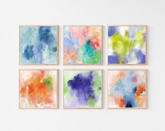 Abstract Art Prints Set of 6 Prints-Gallery Wall Set-Home Office-Square-Abstract Painting-Colorful