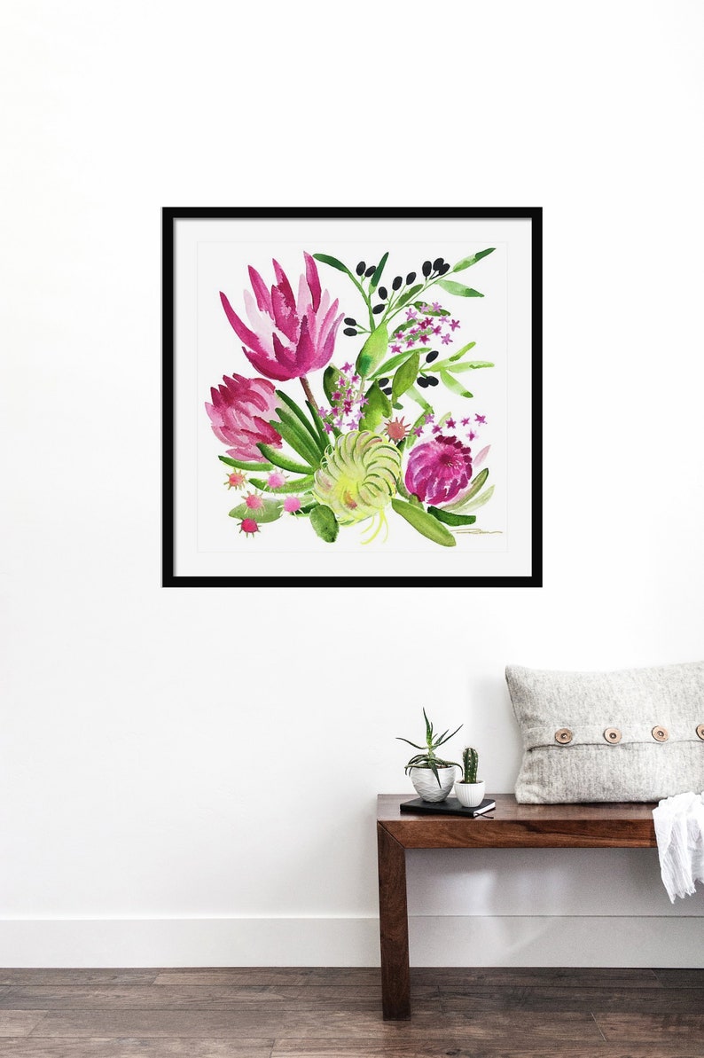 Protea Flower Watercolor Painting Botanical Watercolor Print Floral Office Decor Wall Art Watercolor Flowers Home Decor image 1