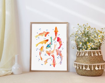 Koi Fish Art Print-Koi Fish Painting-Japanese Koi Fish-Koi Pond-Koi Fish Watercolor