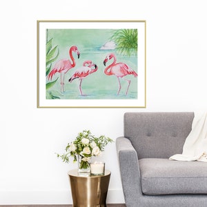 Flamingos Watercolor Art Print-Birds-Tropical