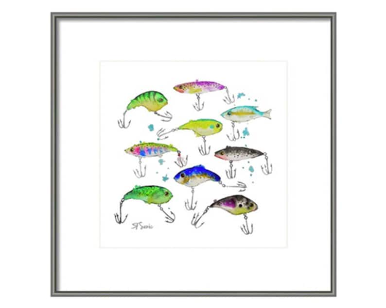 Fishing Lures Art Print of Watercolor Painting Wall Art-Illustration Print-Fishing Tackle-Coastal Decor-Gift for Him image 3