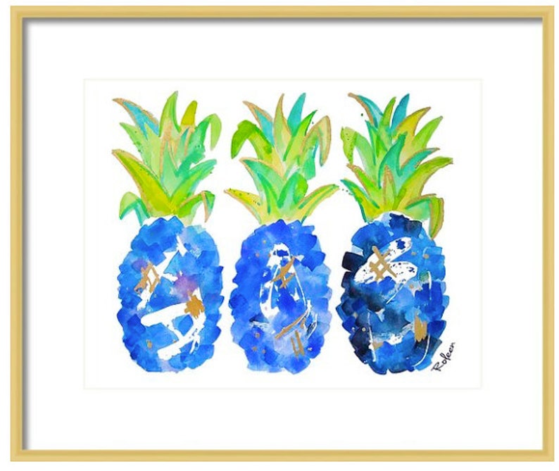 Pineapples Art Print-Tropical-Blue-Wall Art Home Decor Illustration image 3
