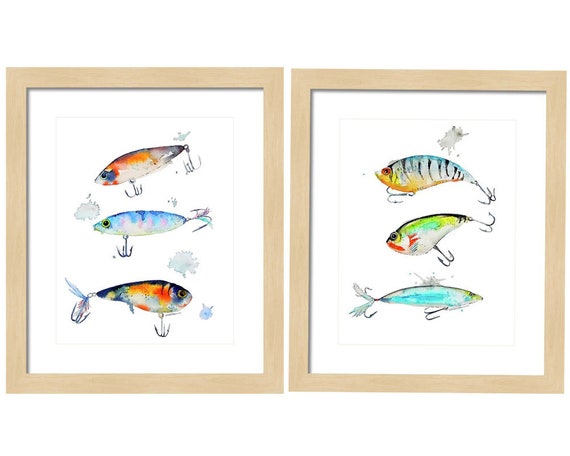 Fishing Lure Watercolor Art Print Wall Art Watercolor Painting Home Decor  Beach Art 