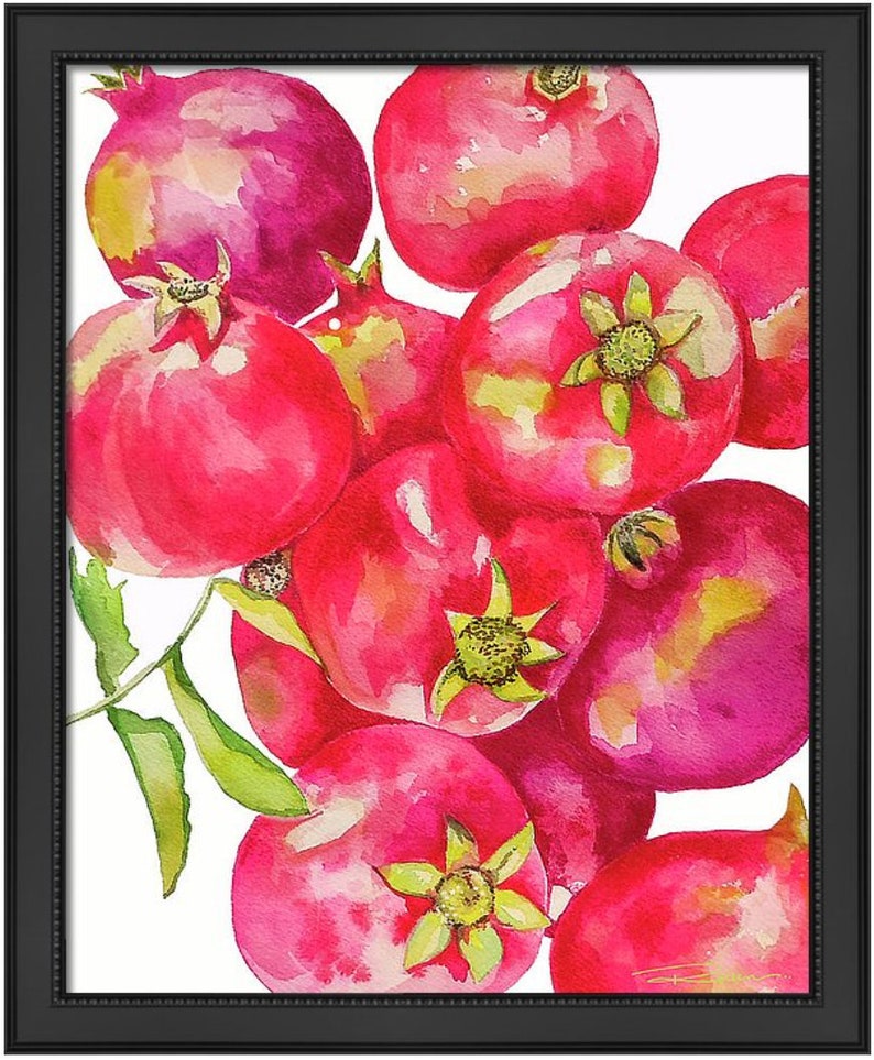 Red Pomegranates Art Print of Watercolor-Wall Art-Kitchen Decor-Fruit-Tropical image 6