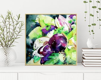 Lila Floral Abstrakt Kunst Druck Aquarell Malerei-Wand Dekor-Moderne-Wand-Kunst