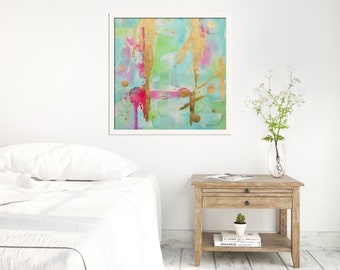 Grüner abstrakter Kunstdruck: ""Minted Illusions"" Aquarell-Wandbild."