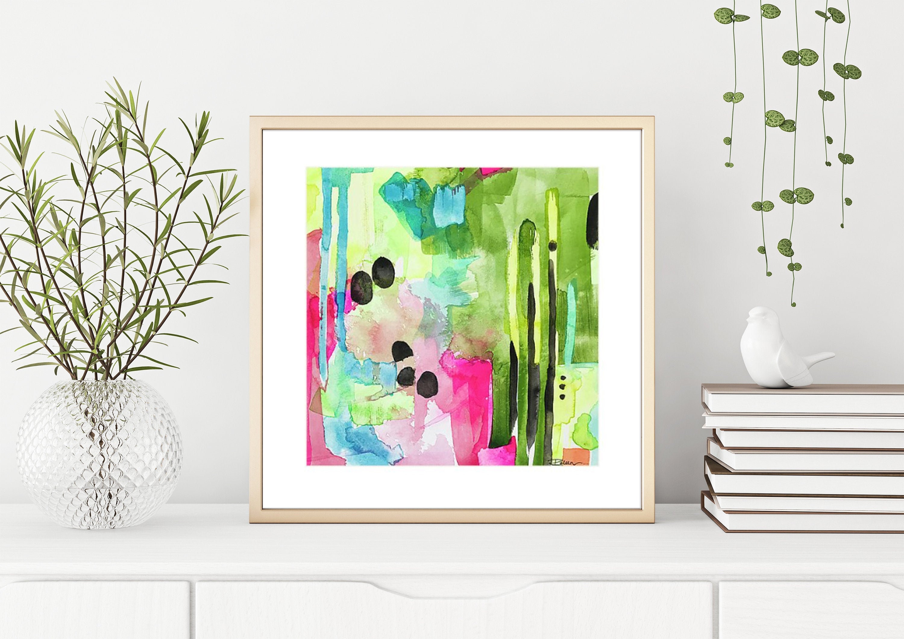 Green Abstract Print Watercolor Art Print Boho Chic - Etsy