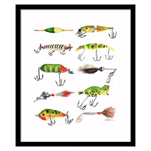 Vintage Fishing Lures Watercolor Print Artwork Art Print Home Decor Kids Room Nursery Classic image 7