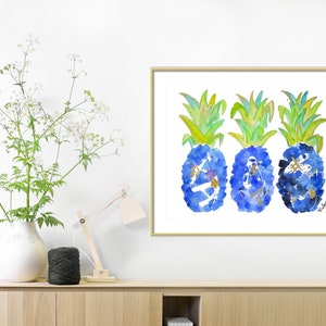 Pineapples Art Print-Tropical-Blue-Wall Art Home Decor Illustration image 1