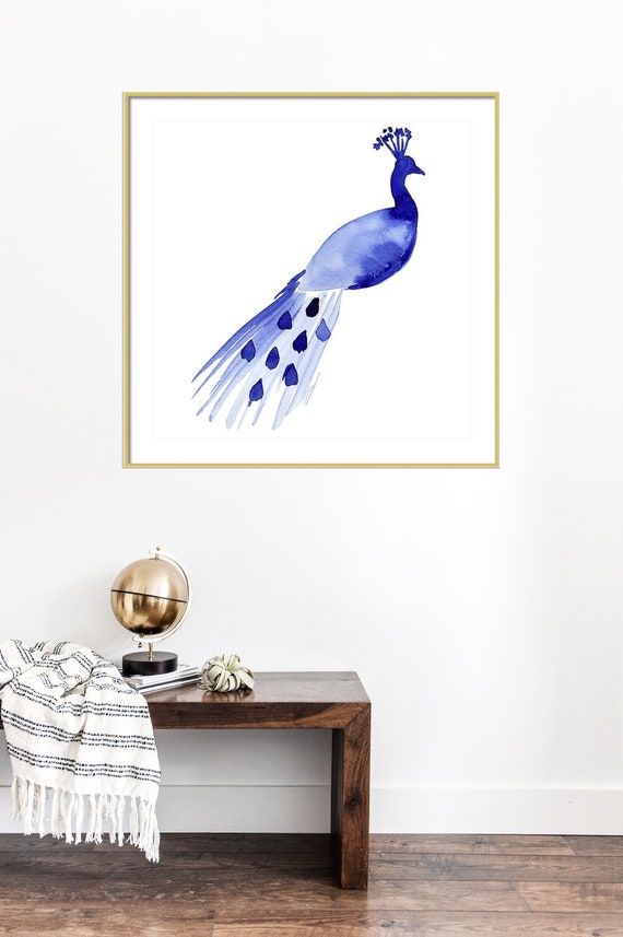 水彩画の青い孔雀のアートプリント - 壁掛けアート - Etsy 日本