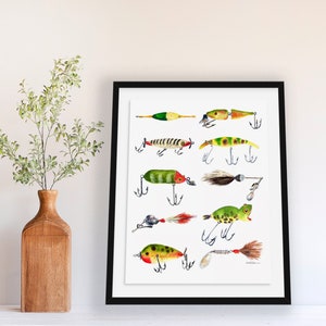 Vintage Fishing Lures Watercolor Print Artwork Art Print Home Decor Kids Room Nursery Classic image 5