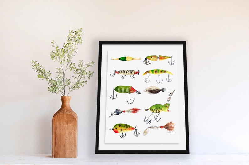 Vintage Fishing Lures Watercolor Print Artwork Art Print Home Decor Kids Room Nursery Classic image 5