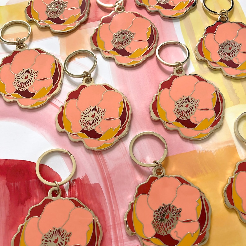 Poppy Keychain Superbloom Poppy Key Fob Key Ring image 7