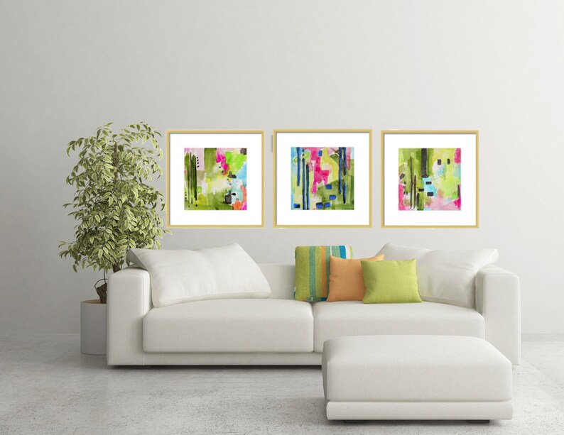 Abstract Art Prints-Set of 3 Prints-Watercolor Painting-Coastal Decor-Wall Art image 9