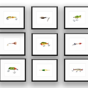 Vintage Fishing Lures Watercolor Print Artwork Art Print Home Decor Kids Room Nursery Classic image 1