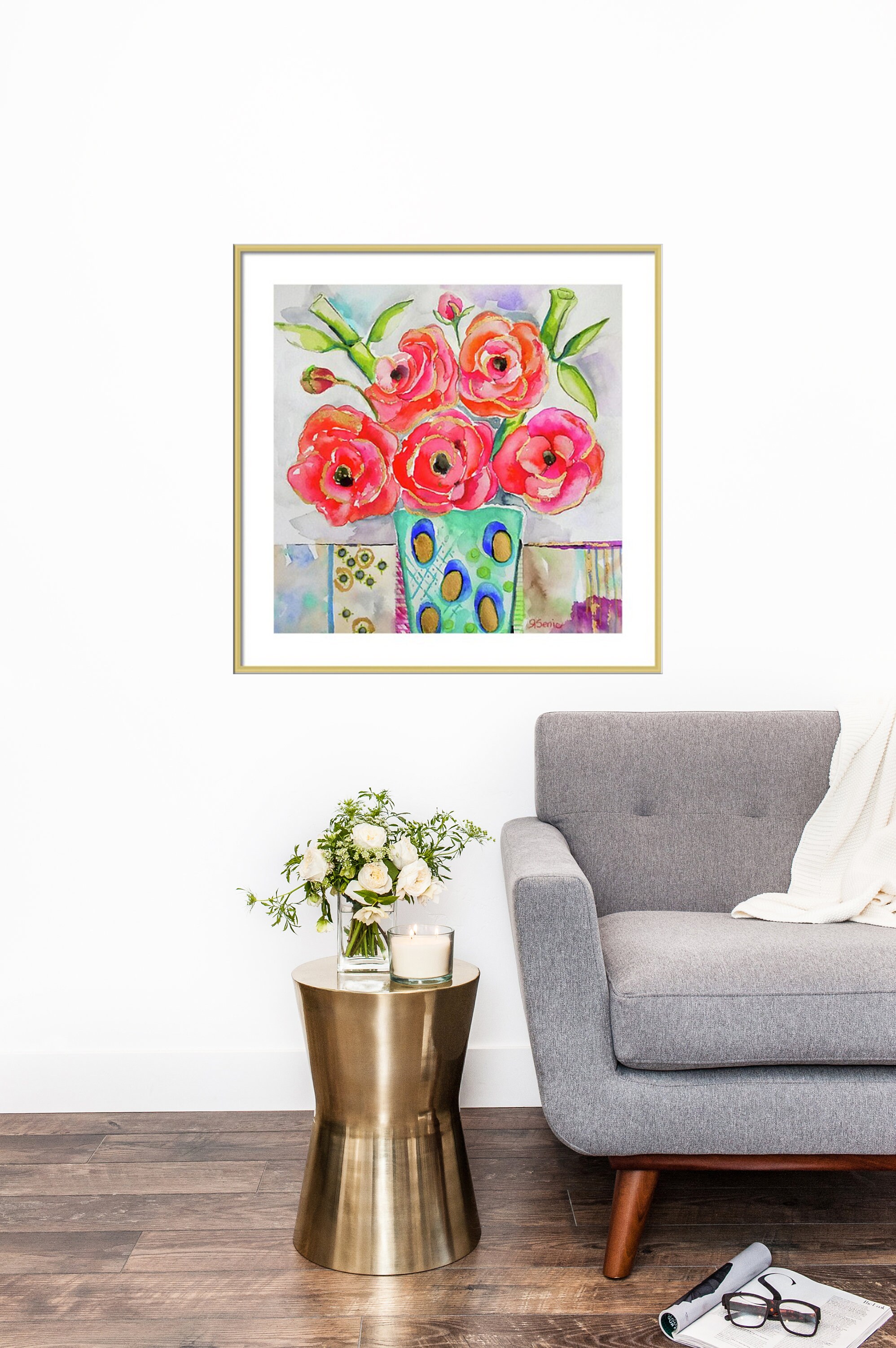 Pink Floral Watercolor Flowers Art Print Artwork Wall Art Home Decor - Etsy