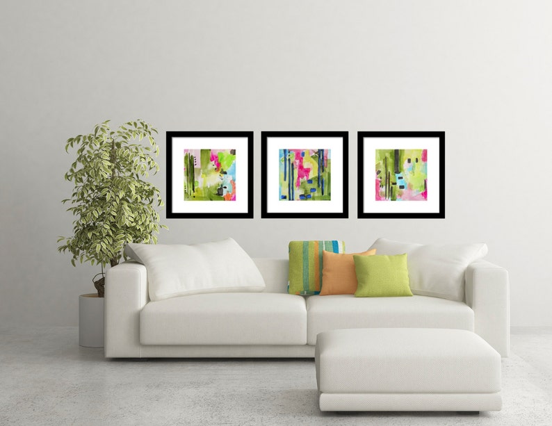 Abstract Art Prints-Set of 3 Prints-Watercolor Painting-Coastal Decor-Wall Art image 4