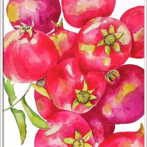 Red Pomegranates Art Print of Watercolor-Wall Art-Kitchen Decor-Fruit-Tropical image 10