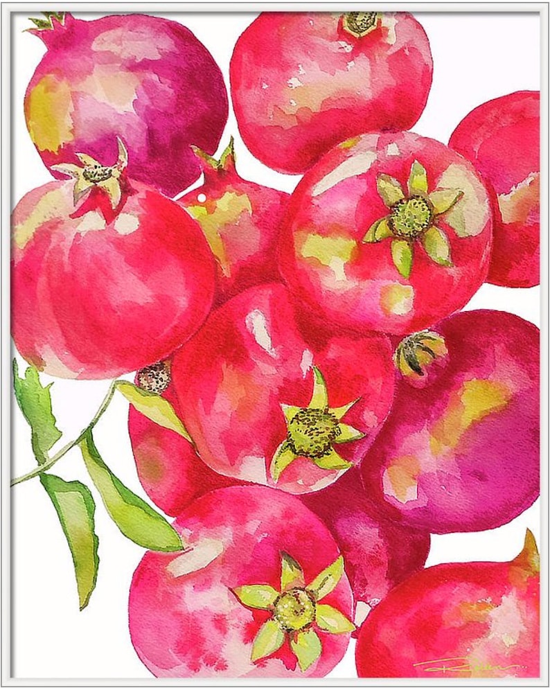 Red Pomegranates Art Print of Watercolor-Wall Art-Kitchen Decor-Fruit-Tropical image 10