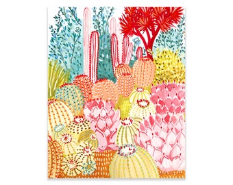Cactus Garden Art Print of Painting-Cacti-Cactus Wall Art-Succulents-Desert Garden