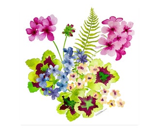 Pink Geraniums Floral Watercolor Painting Art Print Botanical Print Wall Art
