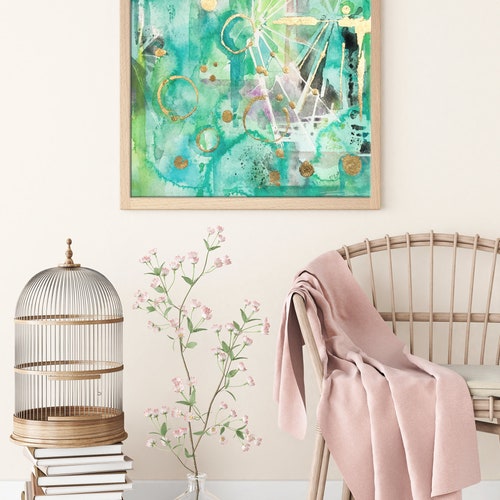 Green Abstract Watercolor Painting Art Print Wall Art Wall Etsy