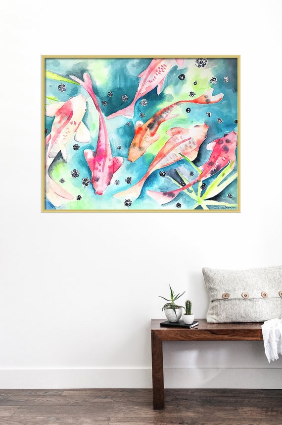 Koi Fish Watercolor Painting Art Print Wall Art Fish Wall Etsy