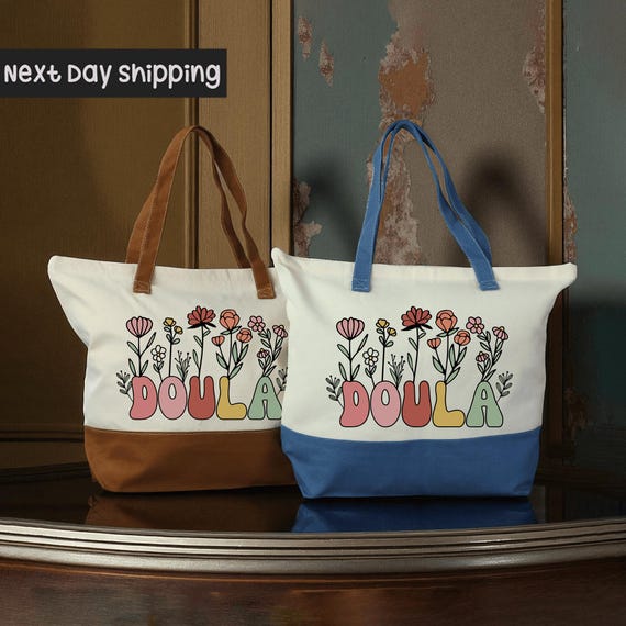 Doula Cotton Tote Bag, Floral Print (Midwife, Nurse Gift)
