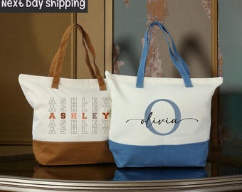 Personalized Name Canvas Tote Bag: Custom Monogrammed Gift