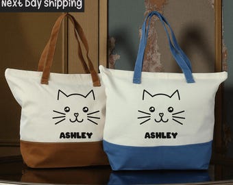 Custom Cat Face Tote Bag: Personalized Canvas Pet Lover Gift