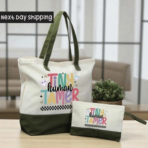 Tiny Human Tamer Canvas Tote Bag, Teacher Gift