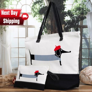 Cute Dachshund Long Day Tote Bag, Perfect for Dog Lovers, Dachshund Tote Bag, Dog Tote Bag, Canvas Tote Bag, Dachshund Lover Gift