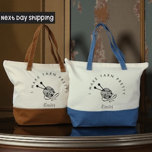 Custom Yarn Tote Bag, Personalized Canvas Bag for Knitters and Crocheters, Gift for Yarn Lovers, Craft Project Storage Tote