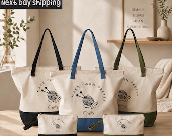 Personalized Yarn Tote Bag: Canvas Craft Project Storage for Knitters