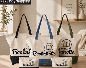 Bookoholic Canvas Tote Bag - Funny Book Lover Design