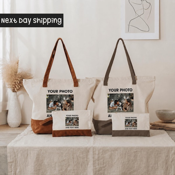 Custom Photo Tote Bag – Personalized Picture & Text Tote, Custom Gift Bag, Photo Canvas Tote, Family Picture Tote, Personalized Gift